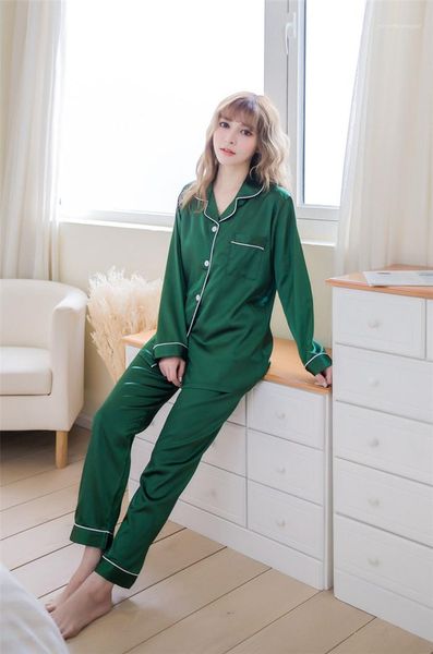 

pants casual set ladies spring autumn pajamas set loose lapel long sleeve pajamas solid color, Black;red