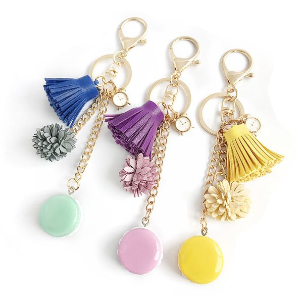 Novos Projetos Macarons Mulheres Keychain, Borlas Bonitos Com Pingente Moda Fluff Chaveiro, Melhor Cadeia De Ouro Jóias, Presente Da Amizade