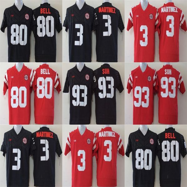 

factory outlet custom mens womens kids college nebraska huskers 3 taylor martinez 93 ndamukong suh 80 kenny bell red black football jerseys, Black;red