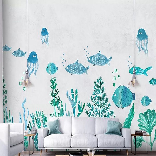 

new custom large mural 3d wallpaper cartoon nordic style underwater children's bedroom mural tv back wall decor deep 5d embossed