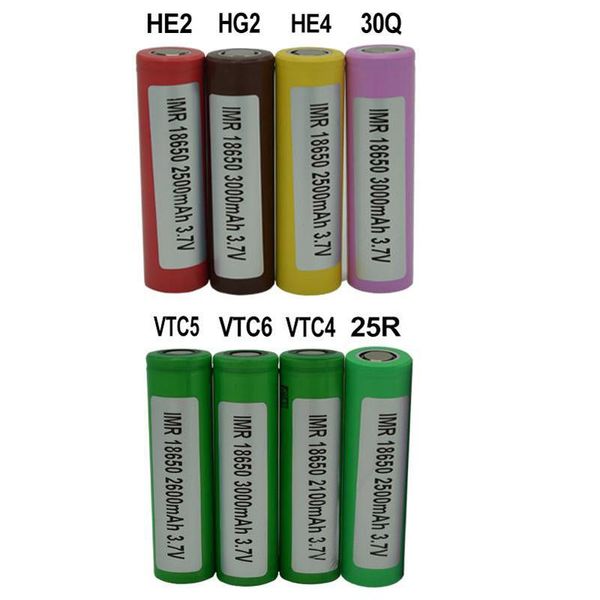 

300pcs 100% inr 25r 30q vtc4 vtc5 vtc6 he2 he4 hg2 18650 battery 2100mah 2500mah 2600mah 3000mah 3.7v rechargable lithium