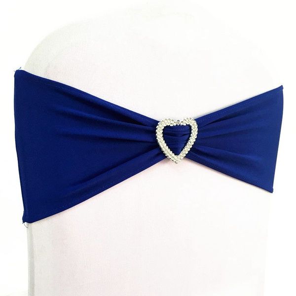 

100pcs royal blue lycra stretch wedding chair bow sash elastic spandex chair band with heart buckle for l event wedding