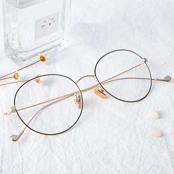 

2019 metal round vintage plain glasses women mirror classic retro street beat glasses men driving, White;black