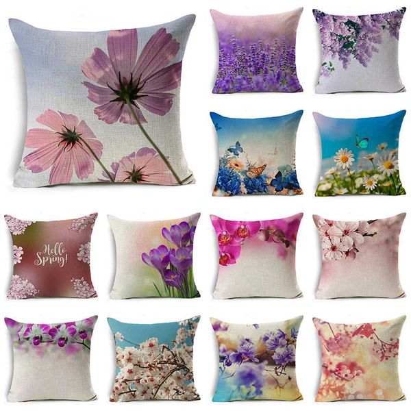 

wzh spring flowers & landscape cushion cover 45x45cm linen decorative pillow cover sofa bed pillow case