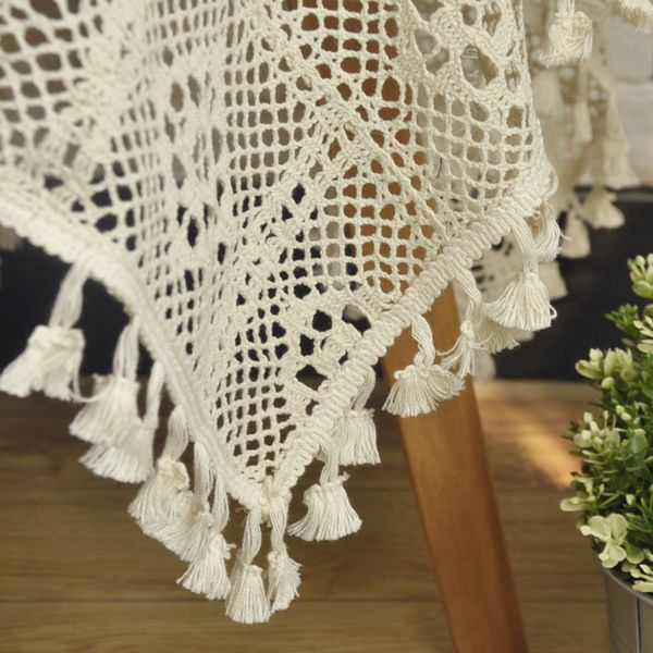 

retro american-style hand-made crochet flower lace round table cloth pastoral style knit cutout artsy fringe coffee table cover custom