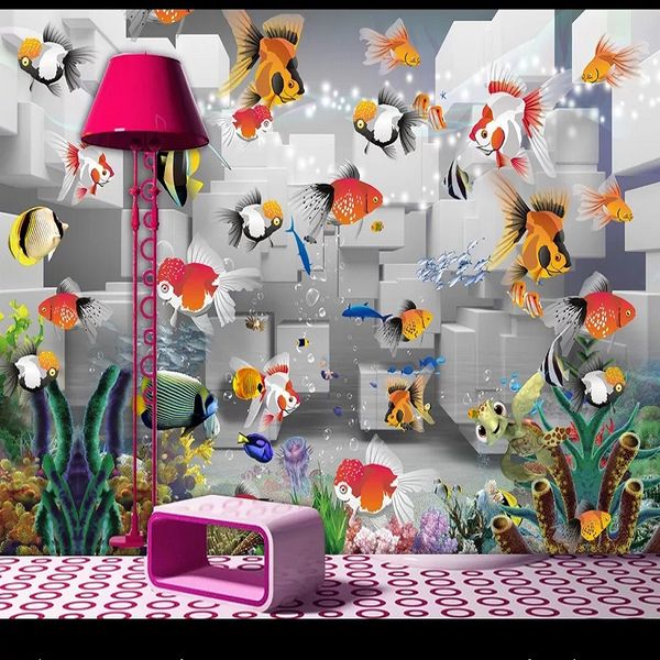 

new custom large mural 3d wallpaper underwater world fish stereo bricks child bedroom mural tv back wall decor deep 5d embossed