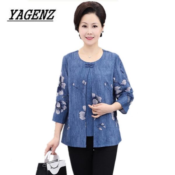

2020 middle-aged mother spring summer blouses plus size 5xl 6xl loose o neck fashion elegant print female shirts casual, White