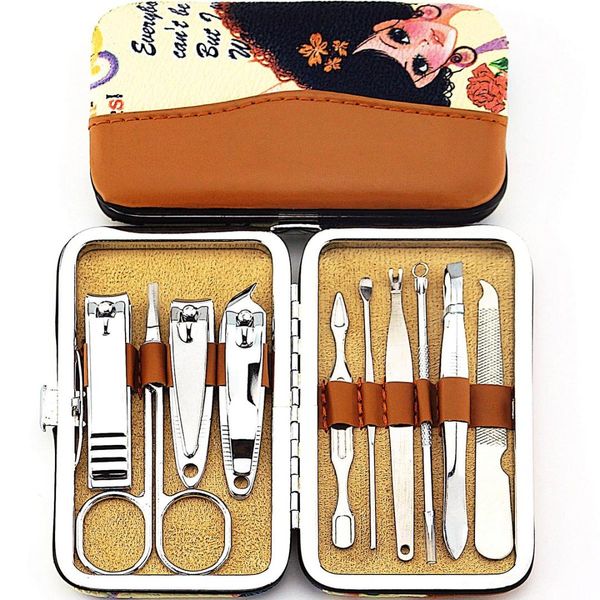 

10 pcs/set nail art manicure tools set nails clipper scissors ear pick tweezer knife pedicure sets case for nail art cutter