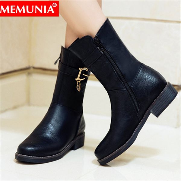 

memunia big size 34-44 new women boots zipper square ladies ankle boots black autumn winter shoes female booties
