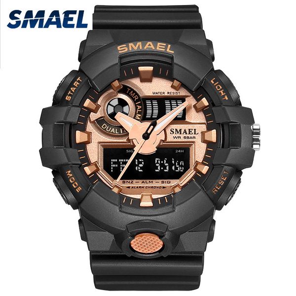 

men watches smael brand gold color sport watches male clock dual display electronics wristwatches time men gift 1642, Slivery;brown