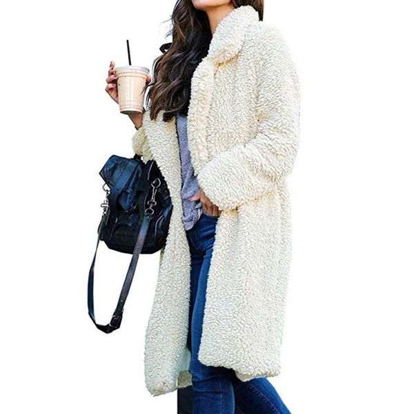 

women lady coat long sleeve warm lapel fashion medium length solid color for winter gdd99, Black