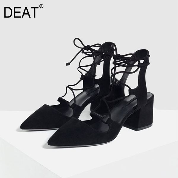 

deat] 2020 sharp toe bandage matte leather temperament square heels sandals for women shoes new spring summer fashion 10g480, Black