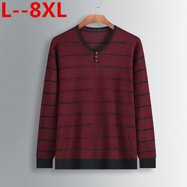 

plus 8xl 6xl 5xl 4xl autumn new striped sweater men contrast color slim fit 100% cotton v-neck plus size knitted pullovers, White;black