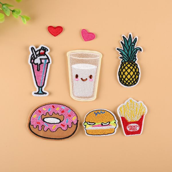 

embroidery donut patches for jackets,embroidered food badges heart appliques for jeans,juice patches for clothing a803, Black