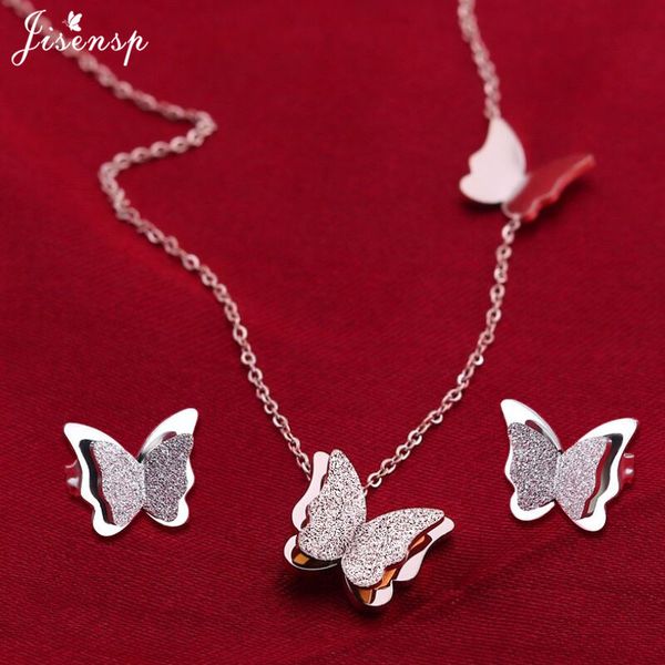 

jisensp stainless steel jewelry set butterfly necklace for women elegant animal necklace earrings sets choker necklaces bijoux, Silver
