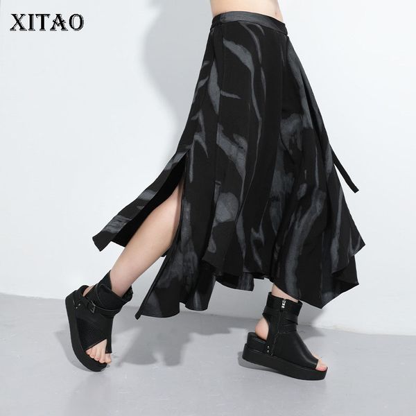 

xitao harajuku stitching bandage skirt fashion plus size loose irregular skirts womens personality women clothes 2020 dmy4660, Black