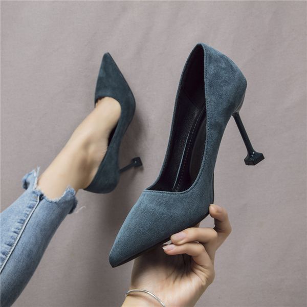 

slip om casual heels fine heeled shoes shallow mouth sandals ladies 2019 work dress professional pointed pumps classic style, Black