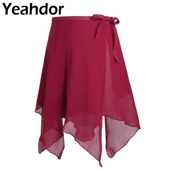 

womens asymmetric chiffon ballet wrap skirt ballets yoga sports dance skate wrap over scarf with waist tie ballet dance skirt, Black;red