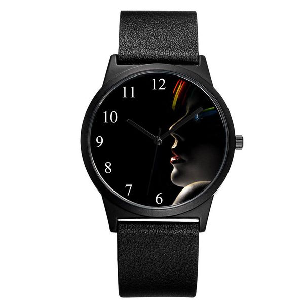 

fashion casual personality creative black luxury cartoon avatar belt alloy shell quartz watch, Slivery;brown