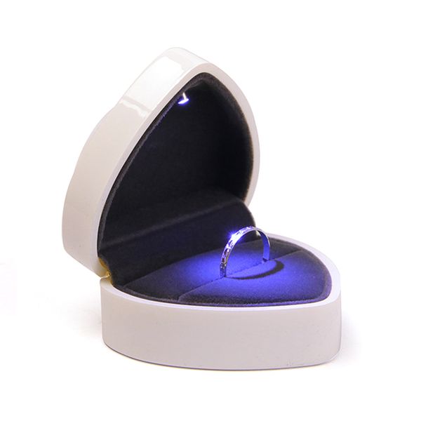 

organizer led light display jewelry ring box marriage heart shape velvet proposal holder storage wedding, Pink;blue