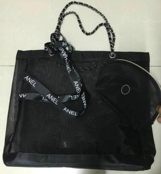 

Классическая высококачественная сетчатая сумка для покупок большой емкости / набор для трубной ленты и ленты / женская стиральная косметическая пляжная сумка для хранения VIP подарок