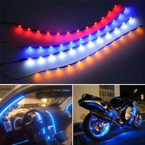 15 LED 30cm Otomobil için LED Esnek Ampuller Su geçirmez Şerit Lambası Araç Kamyon Motosiklet Oto Dekor Işıklar 12V Şeritleri