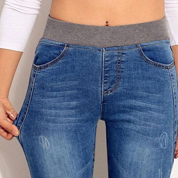 

women jeans spring new washed denim elastic high waist skinny pencil pants fashion streetwear casual stretch trousers plus size, Black;white