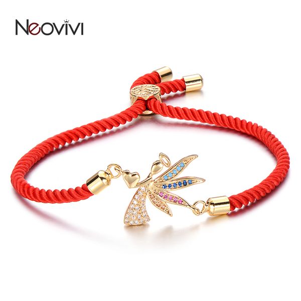 

neovivi lovely elf angel heart charms bracelets girl kids birthday gift colorful cz beads rope chain bracelet women diy jewelry, Golden;silver