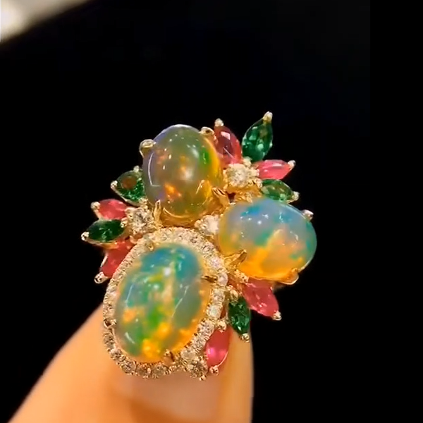 

100%18k gold with natural gems and diamonds, luxury rings, Golden;silver