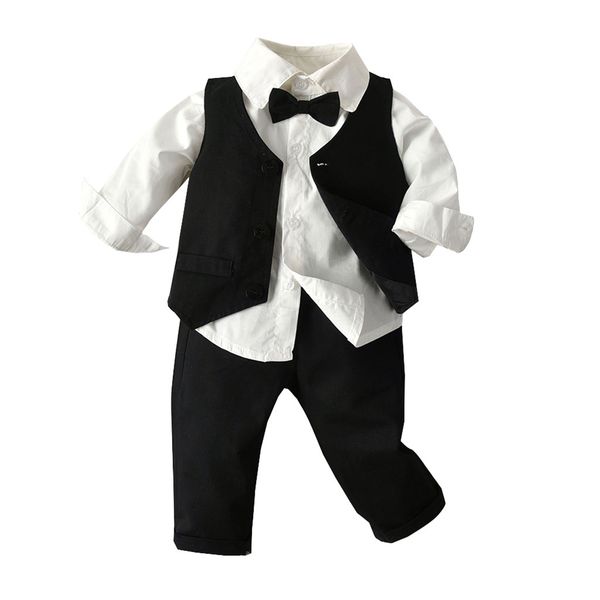 

autumn boys kids sets gentlemen boys clothes set vest+shirt+pants children's fashion clothes baby boy clothing long sleeve suit, White