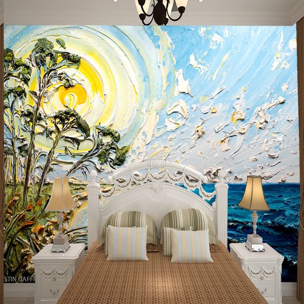 

5d hand-painted fantasy abstract blue sky sea oil painting wallpaper living room sofa cafe background wallpaper wall cover