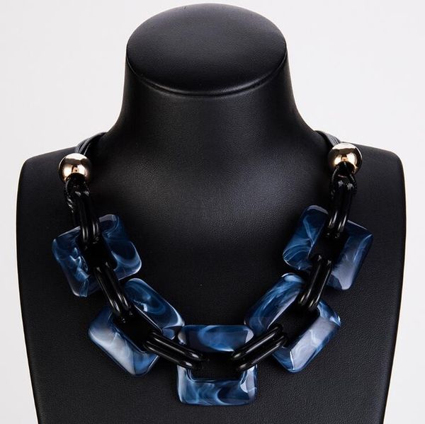 

fashion choker necklace square acrylic pendant women statement leather necklaces pendants fashion sweater chain, Silver