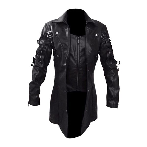 

men's jacket men vintage leather jacket biker motorcycle zipper long sleeve coat blousesl coat outwear, Black;brown