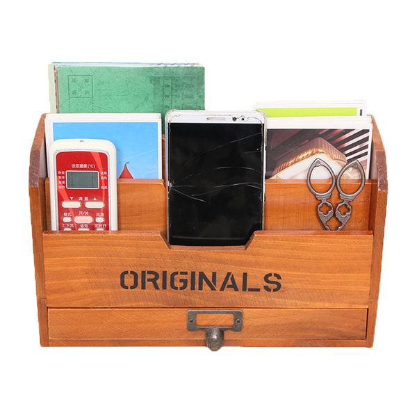 

wooden storage box letter rack vintage holder post mail paper card organizer for home office dc156
