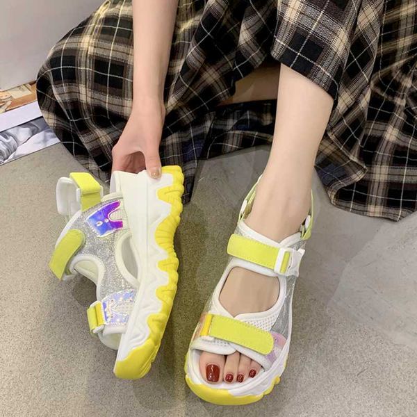 

women sandals sequin upper wedge heel open toe comfortable convenient increased thick bottom fashion women sandals, Black