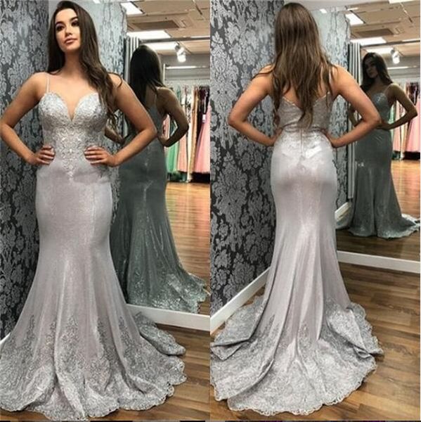 

2019 new grey mermaid v neck prom dresses long cocktail party dresses vestidos de fiesta long arabic evening formal dresses, Black
