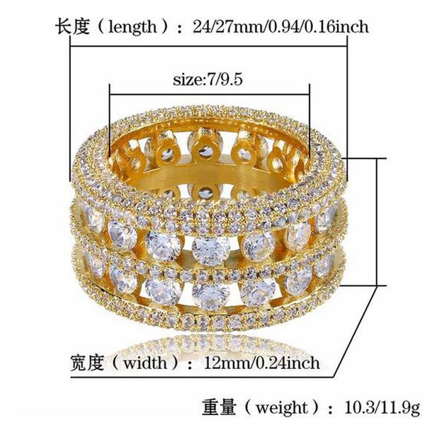 Mens 2 Row Channel Set Hollow 360 Eternity Band Gold CZ Bling Ring Full Simulated Diamonds Micro Pave Set Stones Hip Hop Rings329z