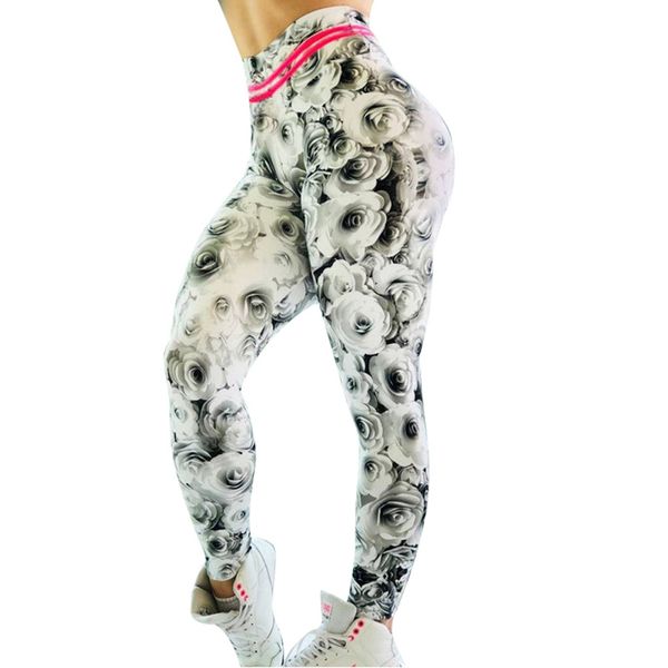 

gym leggings high waist ladies'printed fitness yoga pants leggings stretch slim underpants sportwear running fitness yoga pants, White;red