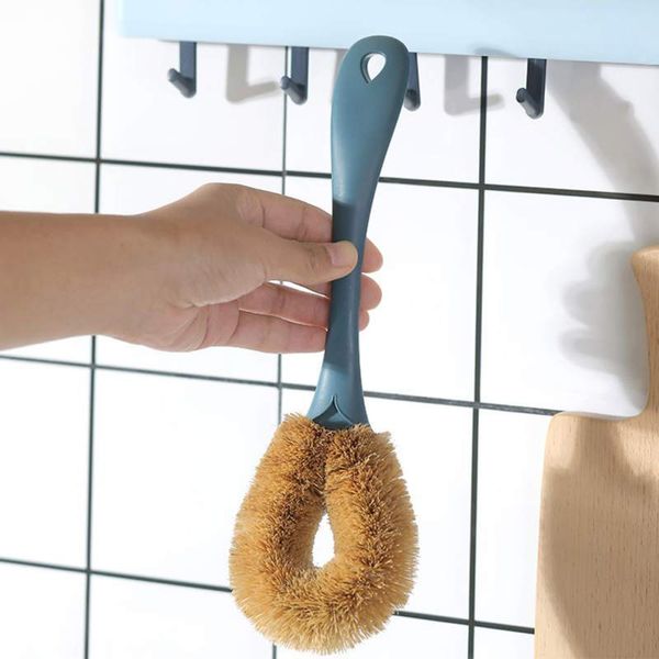 

household kitchen multi-function cleaning brush long handle pot brush environmentally coconut fiber dish brush