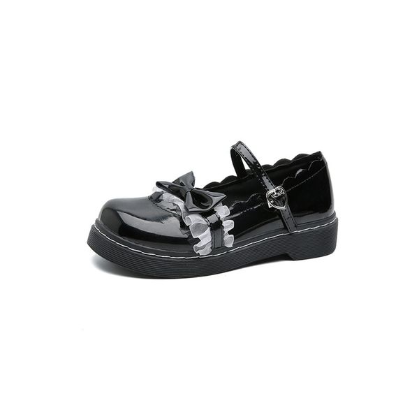 

olome women's shoes lolita shoes korean vintage sweet bow low heel women white pink2020, Black