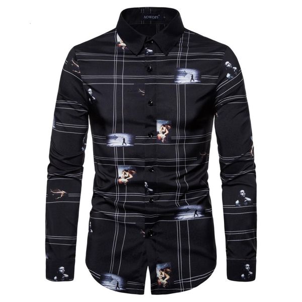

2019 the new fashion code printed men long sleeve the code, White;black