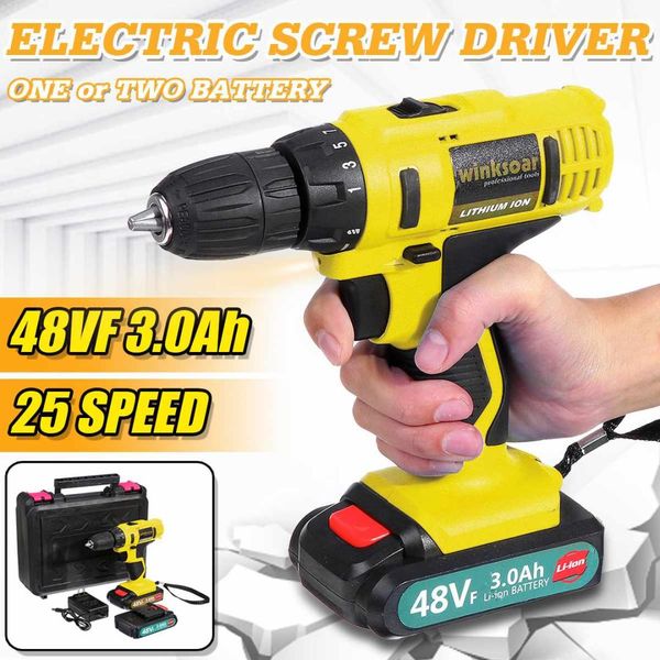 

48v cordless electric screwdriver cordless drill li-ion battery handheld rechargeable ldrill impact power driver led lighting