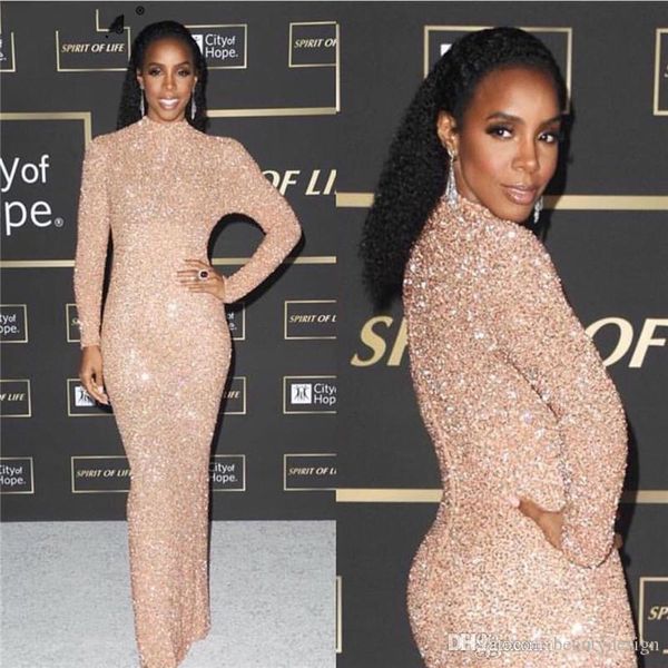 

gold mermaid elegant evening formal dress 2020 full sequined prom dress high split long sleeve evening gowns robe de soiree abendkleider, Black;red