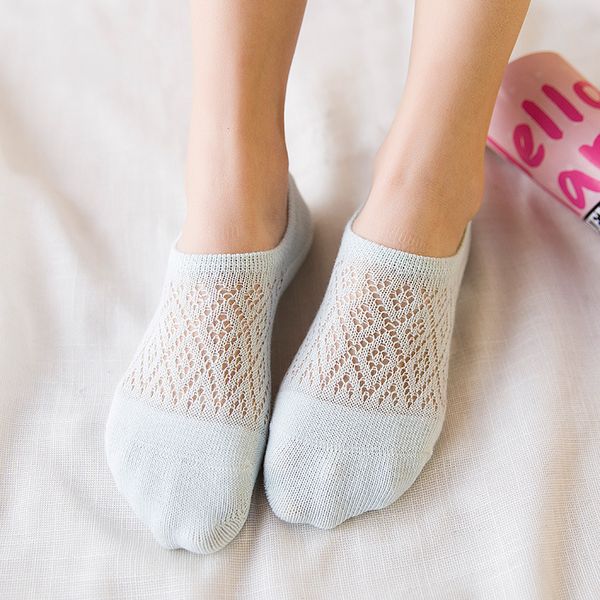 

10 pieces = 5 pairs lingge female socks summer ultra-thin solid color hollow breathable socks silicone women sock slippers, Black;white