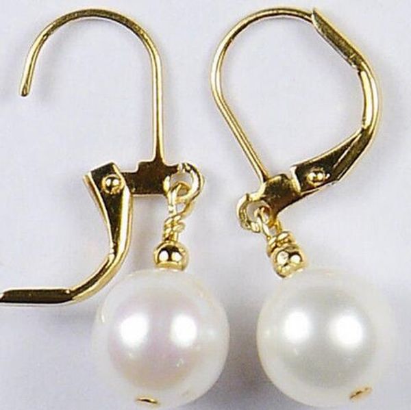 

alrededor de 10-11 mm blanco mar sur pendiente de perlas 14 k de oro, Silver