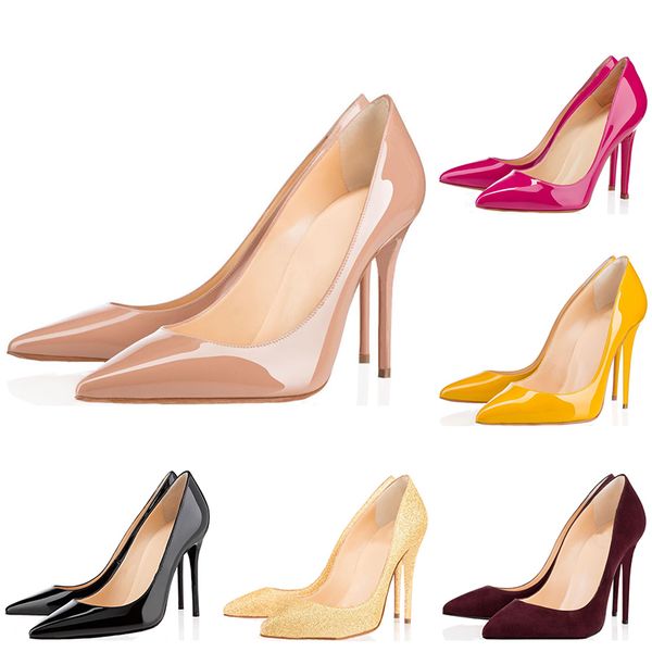 

with box new red bottoms luxury designer women high heels 8cm 10cm 12cm noble black suede leather pointed toes pumps wedding dress shoes