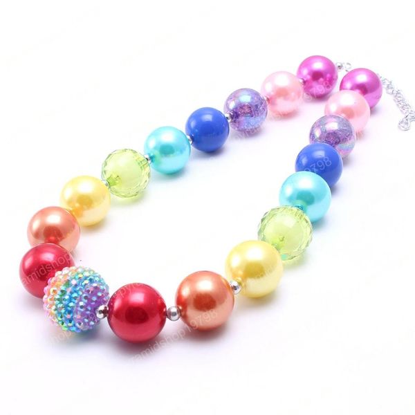 

new arrivelreally beautiful kid chunky necklace rainbow color design bubblegum bead chunky necklace children jewelry for toddler girls, Red;brown