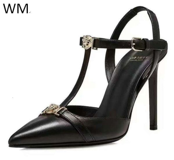 

duping520 new fashion real leather pointed toe heel heels women high heels sandals slippers mules slides pumps shoes sneakers dress shoes, Black