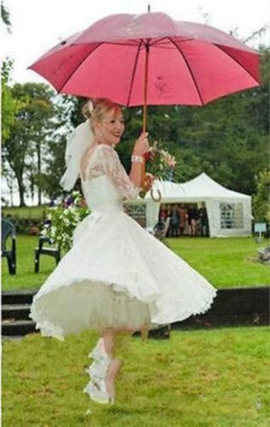 

2019 new short lace long sleeves wedding dresses bateau appliques a line custom modest beach bridal gowns vestidos de noiva, White