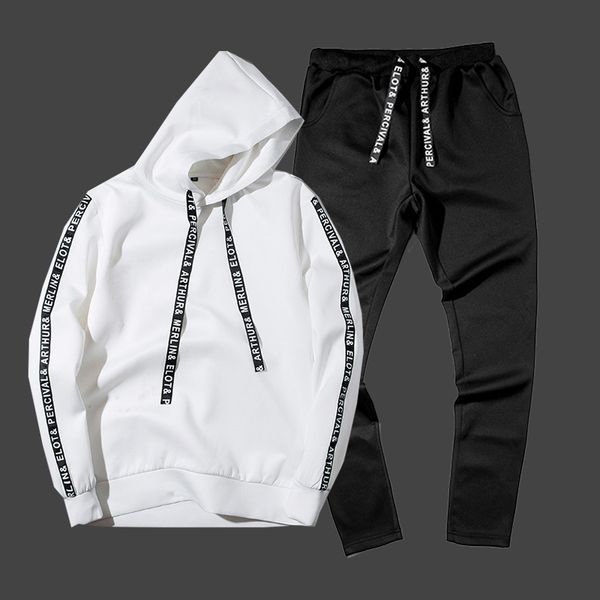 

2pcs мужская толстовка с капюшоном осень весна новый бренд флис мужчин толстовки набор вскользь толстые sportswear мужской костюм толстовка, Black